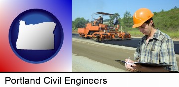 a civil engineer inspecting a road building project in Portland, OR