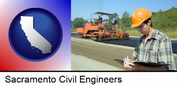 a civil engineer inspecting a road building project in Sacramento, CA