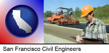 a civil engineer inspecting a road building project in San Francisco, CA