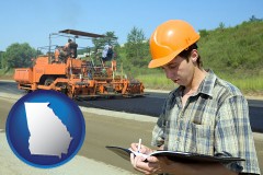 georgia map icon and a civil engineer inspecting a road building project