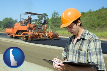 a civil engineer inspecting a road building project - with Delaware icon