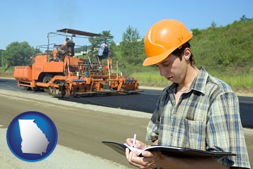 a civil engineer inspecting a road building project - with Georgia icon