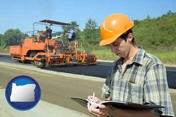 a civil engineer inspecting a road building project - with Oregon icon