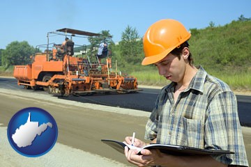 a civil engineer inspecting a road building project - with West Virginia icon