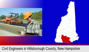 a civil engineer inspecting a road building project; Hillsborough County highlighted in red on a map