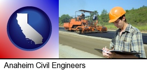 a civil engineer inspecting a road building project in Anaheim, CA