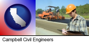 a civil engineer inspecting a road building project in Campbell, CA