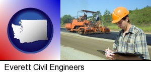 a civil engineer inspecting a road building project in Everett, WA