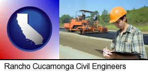 a civil engineer inspecting a road building project in Rancho Cucamonga, CA
